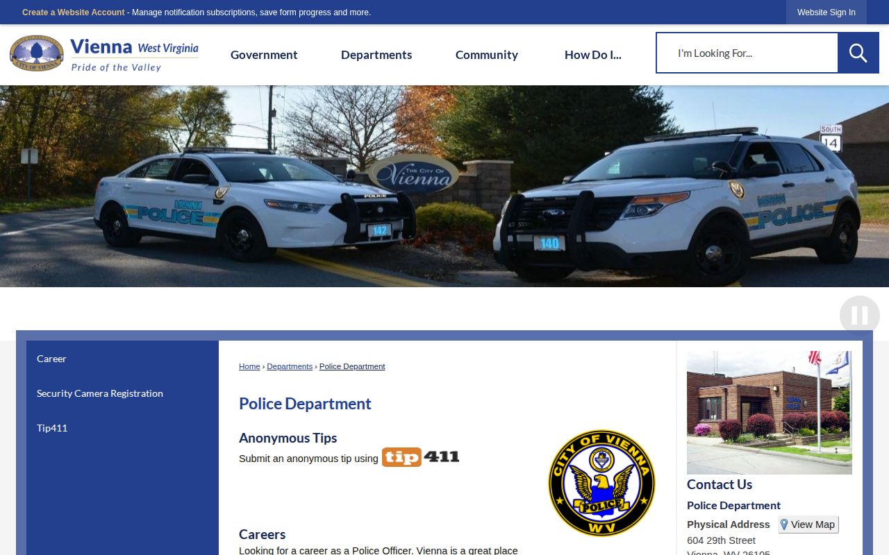 Vienna Police Department building for Vienna arrest-record requests