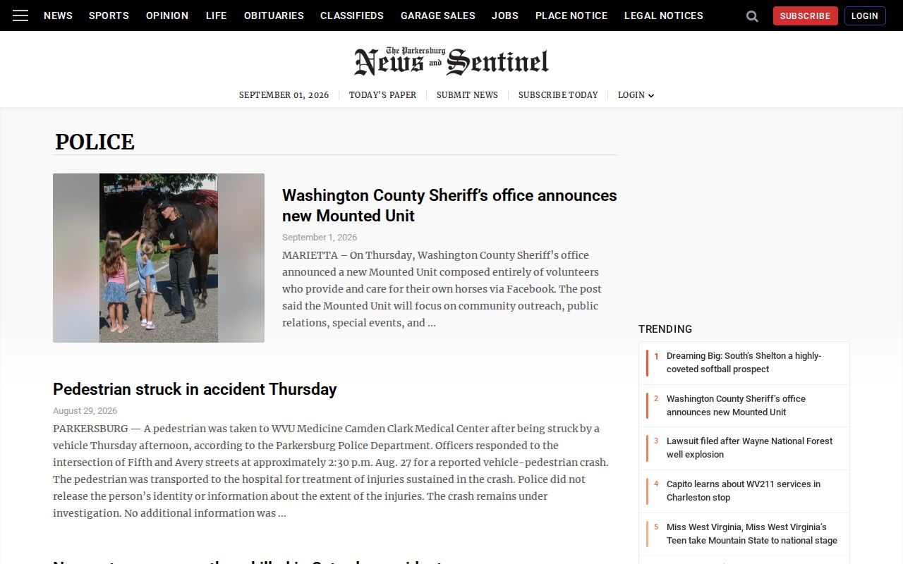 Wood County crime news listing on the News and Sentinel police section