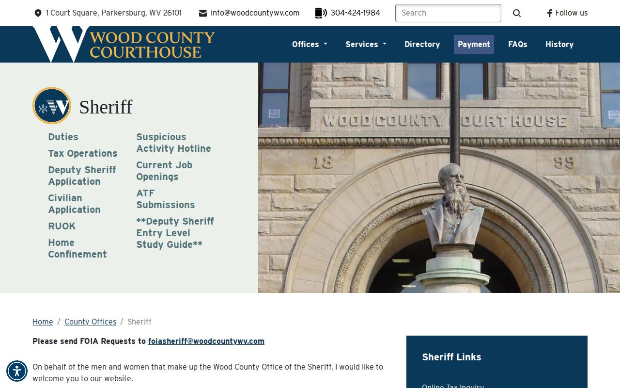 Wood County Sheriff official page used for sheriff contact and warrant information